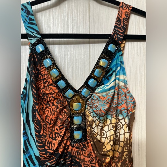VENUS Y2K Colorful Animal Print With Iridescent Stones Vneck Front Size S - Picture 5 of 8
